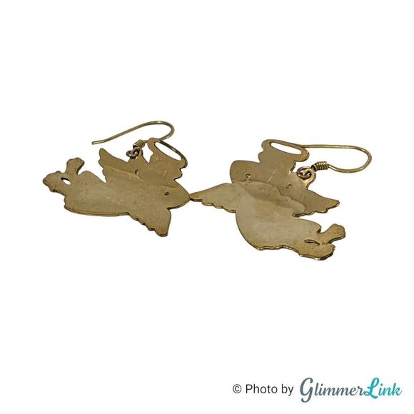 Vintage Whimsical Angels Enamel Cloisonné Drop Dangle Gold Tone Earrings - Picture 6 of 10